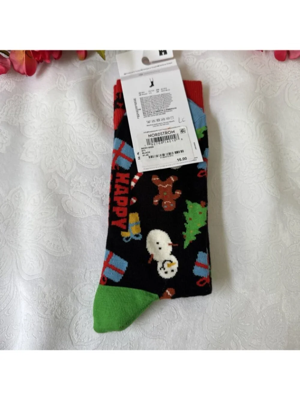 Happy Socks Medium 8-12 Crew Socks Snowmen Christmas Holiday Novelty 41-46 NEW